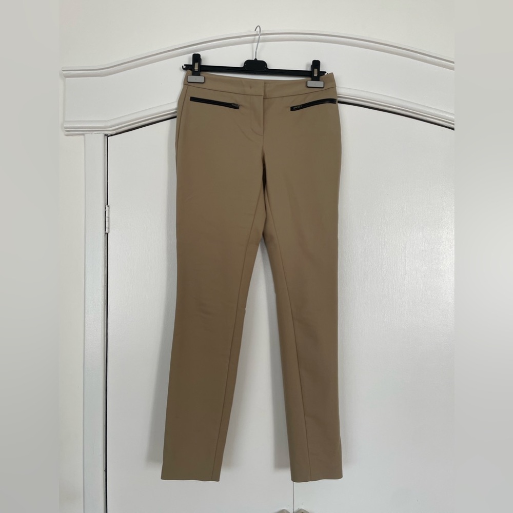 DKNYC Camel Trousers with Faux Leather Details Size 2